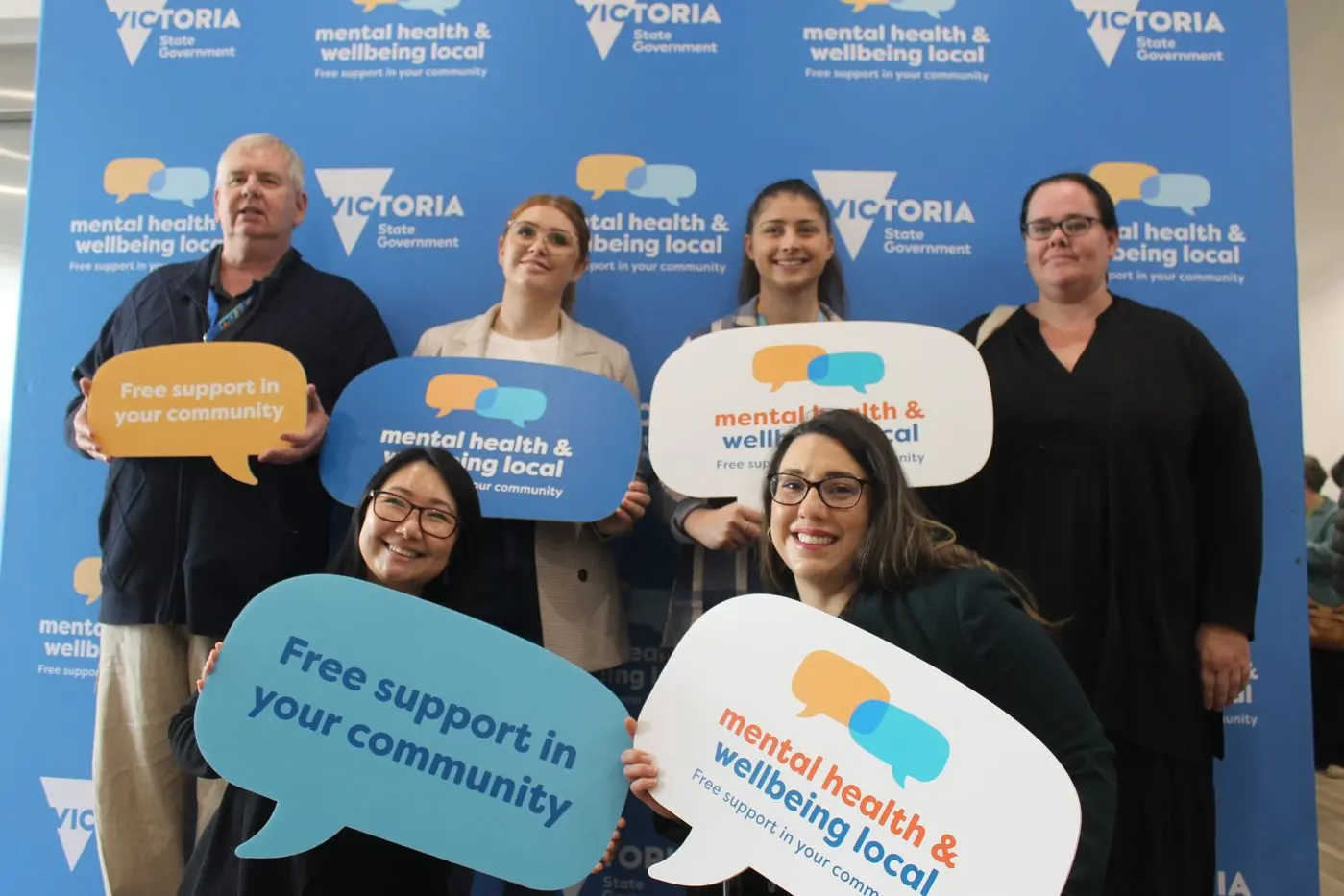 HERE FOR YOU: Newly opened Mental Health and Wellbeing Local staff including (back) Glen Pratt, Kelly Davis, Nicola Lagudi, Stacy Berger, (front) Jia Bi and Chrysa Aroutzidis are here to support you and your needs. PHOTOS: Bailey Zimmermann