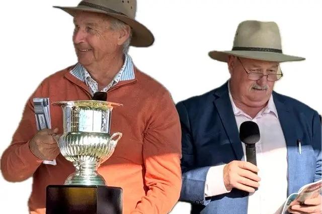 CUP RUNNETH OVER: Aaron Purcell (trainer) James Purcell (trainers father) and Lyle Massey (Pooncarie Race Club president) at the cup presentation.