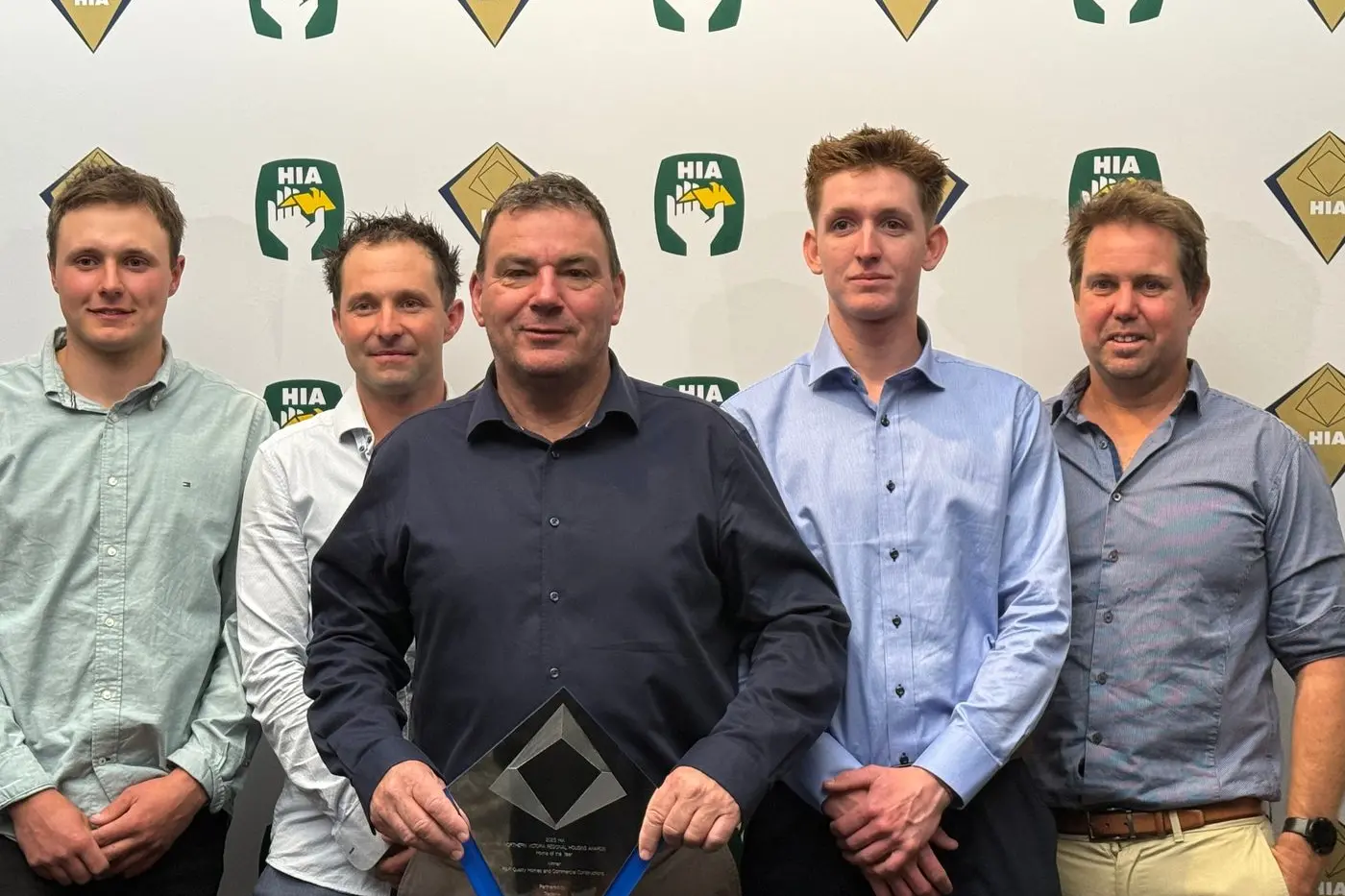 WINNERS: Tom Barnes (left), Andrew Worland, Rob Humpreys, Todd Rufford-Sharpe and Ryan McKibbon celebrated an unexpected win for the overall Home of the Year. They also took out the best renovation for the same house.