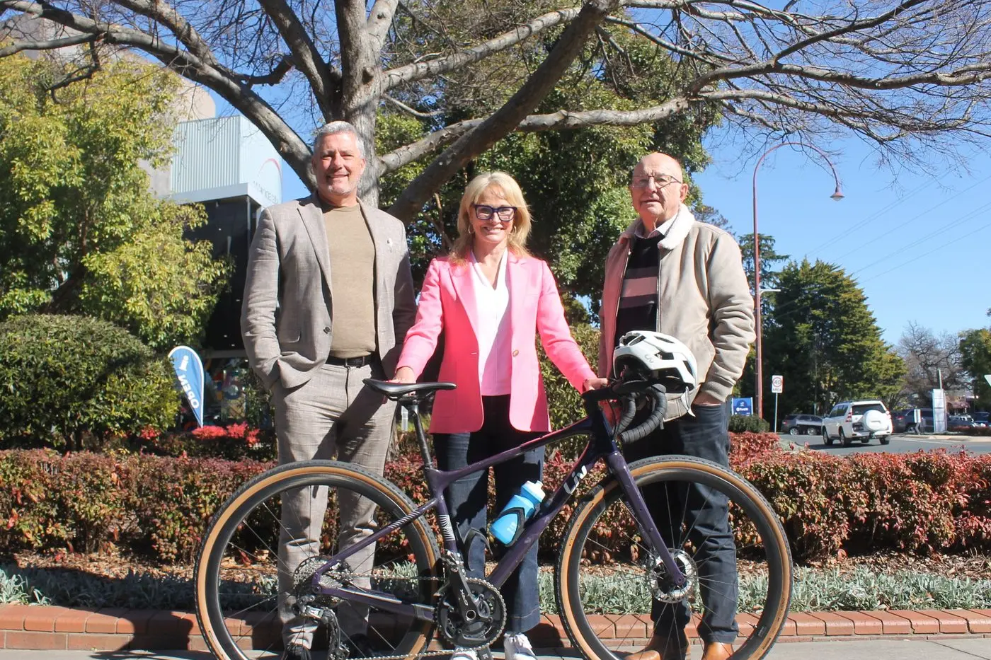 COMMUNITY TO BENEFIT: Mayor Dean Rees, Bicycle Network CEO Alison McCormack and Cr Harvey Benton said the Great Vic Bike Ride will provide an opportunity for an economic boost in the region. PHOTO: Jordan Duursma