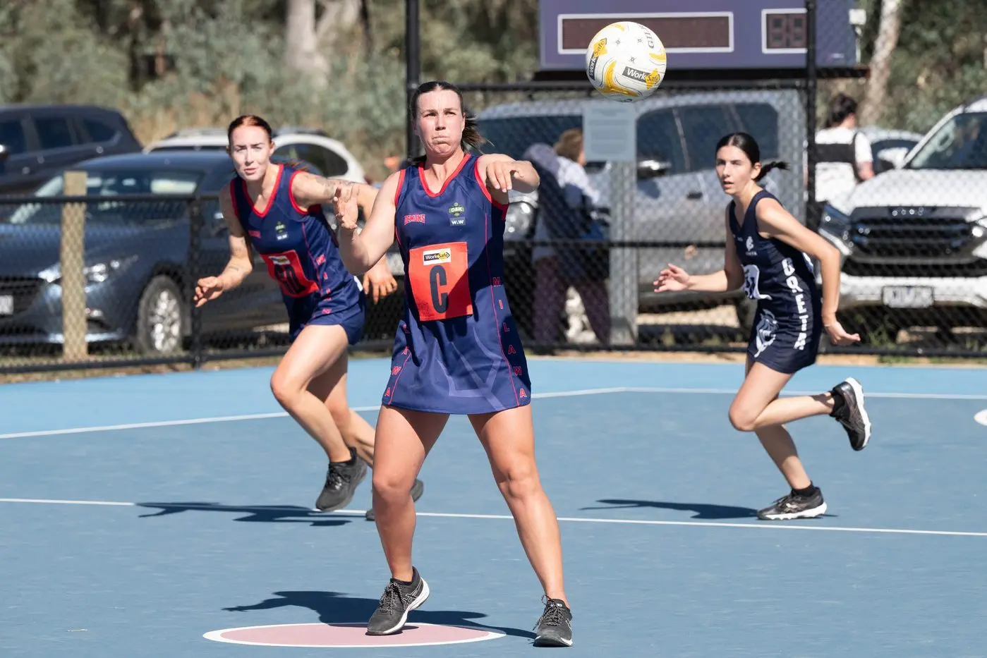 START AGAIN: Ellie Hourigan sends the ball forward from Milawa\\'s centre pass. PHOTO: Kurt Hickling