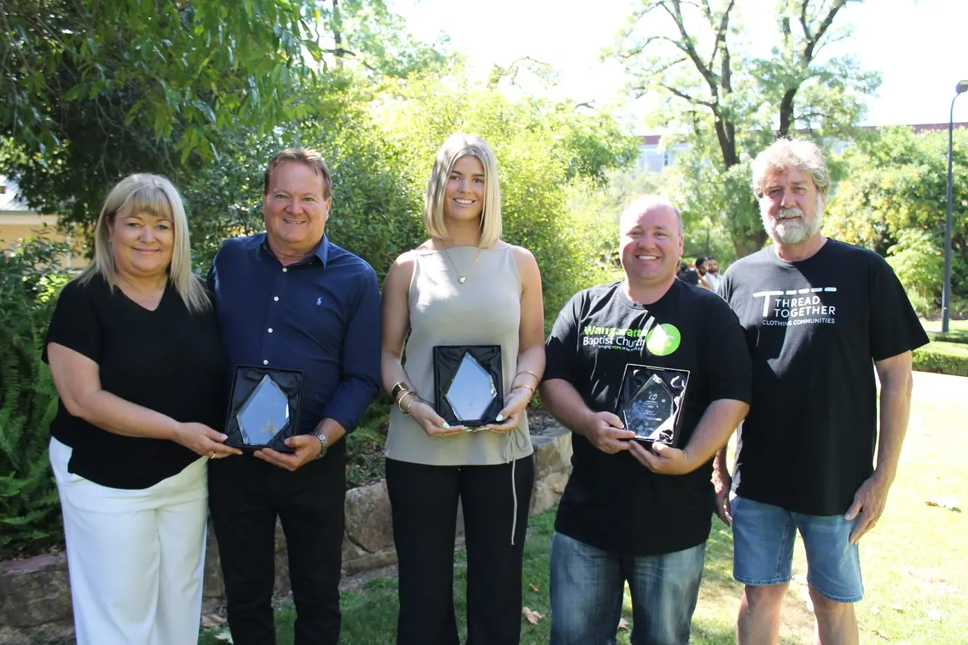AUSTRALIA DAY AWARDS: Rural City of Wangaratta Australian Citizens of the Year Wendy (left) and Peter Lester, Young Citizen of the Year Felicity Camplin, and Event/Project of the Year winners Aaron Wardle and Bruce Neilson. PHOTO: Steve Kelly