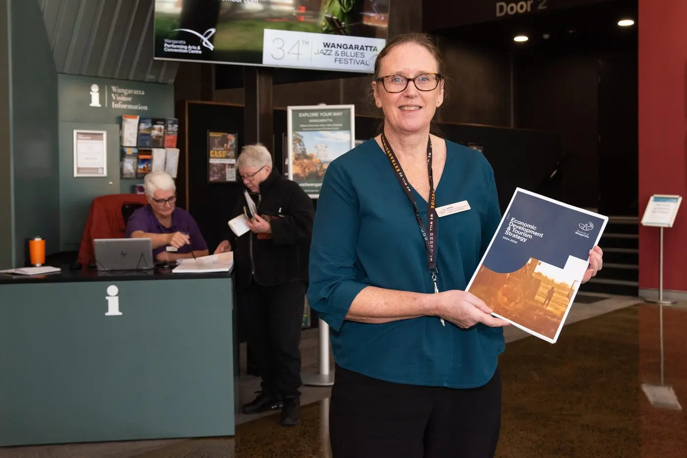 LOOKING TO THE FUTURE: Janine Rollers, Rural City of Wangaratta economic development and tourism coordinator, in front of the visitor services kiosk at the Wangaratta Performing Arts and Convention Centre.  PHOTO: Kurt Hickling