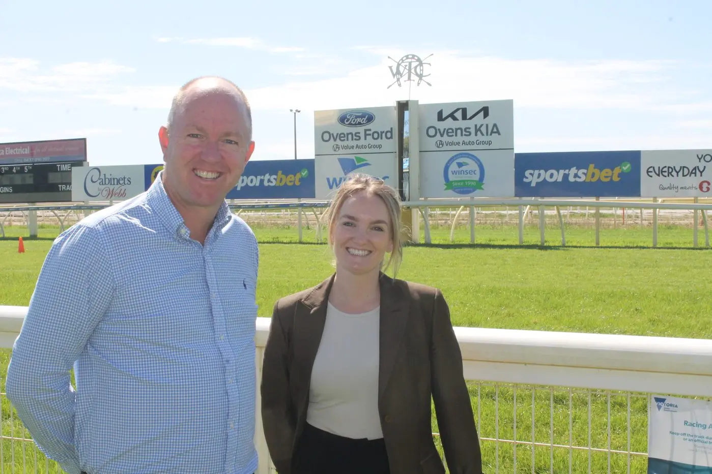 SIDE BY SIDE: Wangaratta Turf Club president Neil Membrey and newly-appointed CEO Emma Merlo are looking forward to growing the club\\'s presence in the community for everyone to enjoy. PHOTO: Nathan de Vries