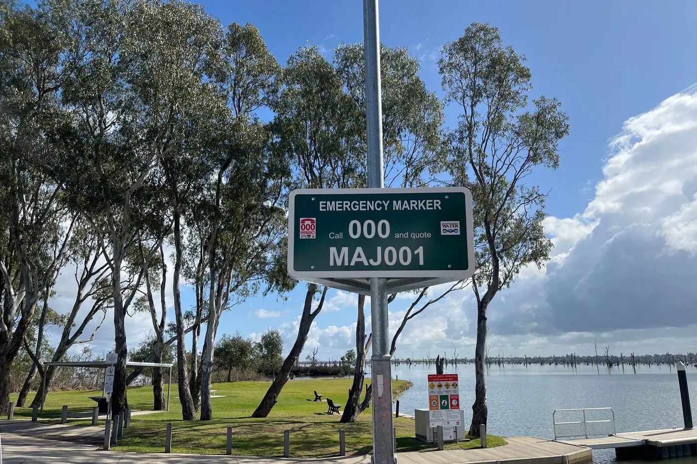 VITAL INFORMATION: Emergency markers like this one will assist people when calling in an emergency near a waterway or storage.