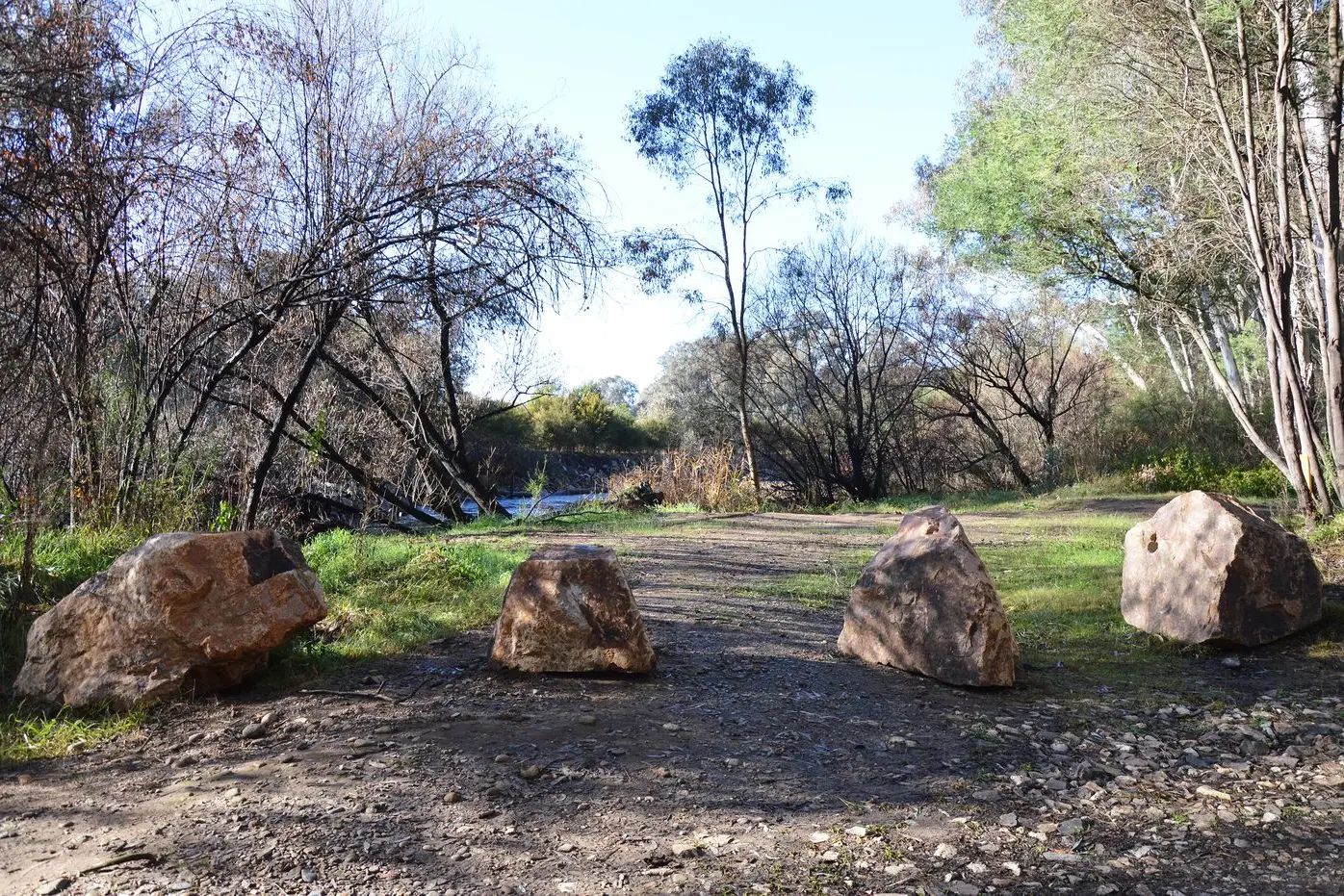 NO GO ZONE: Large rocks placed along Edi Cutting track are designed to keep the access track clear and protect King River frontage. PHOTO: Anita McPherson