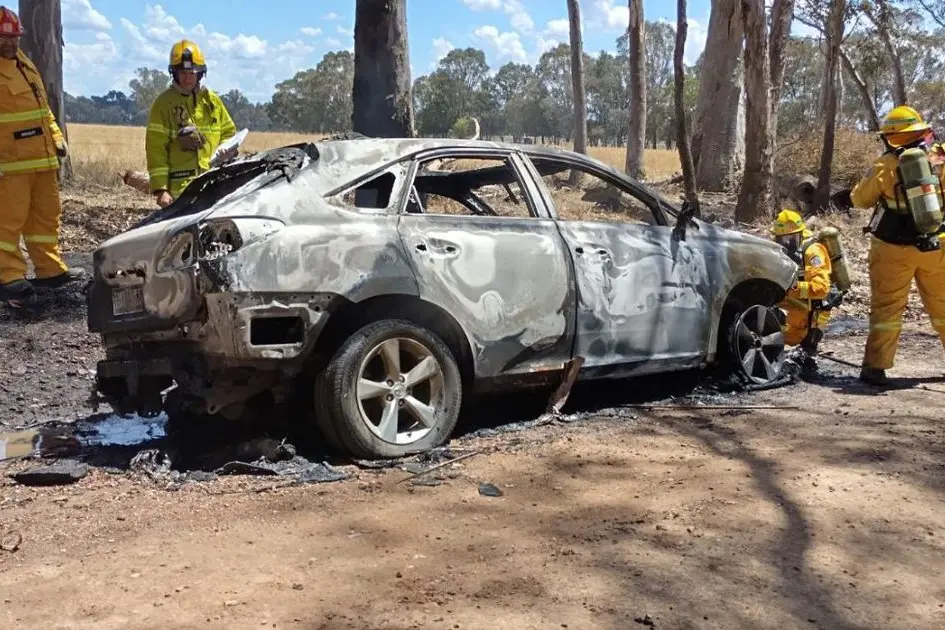 TORCHED: CFA brigade personnel responded to a car fire in Bobinawarrah on Saturday afternoon.