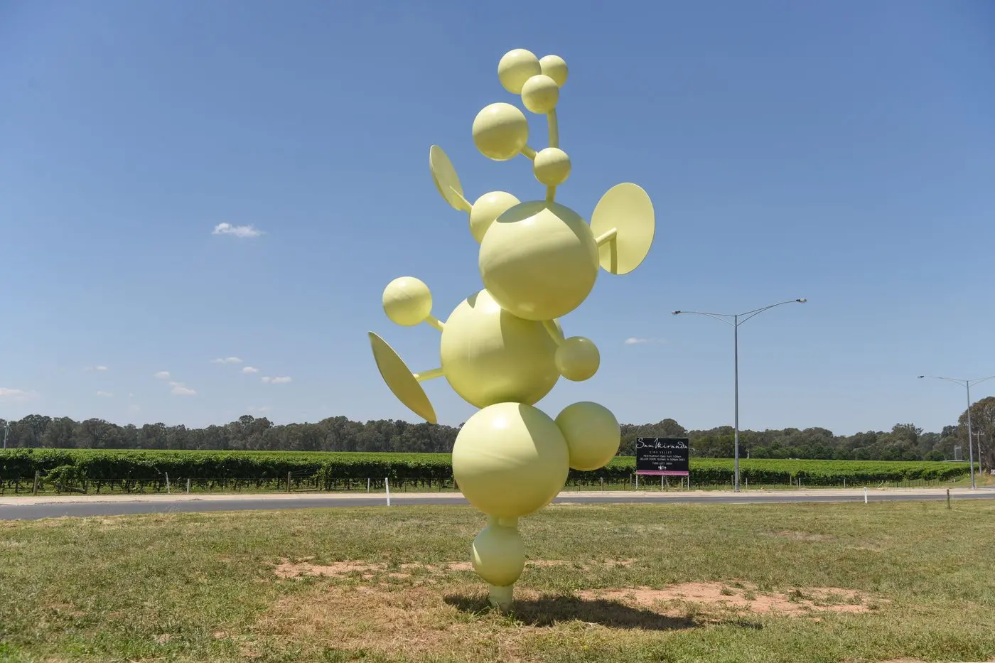 MELLOW YELLOW: Wines of the King Valley said while the sculpture by Alexander Knox in Oxley may have met the requirements of a public art project, it doesn\\'t deliver as far as gateway signage is concerned.