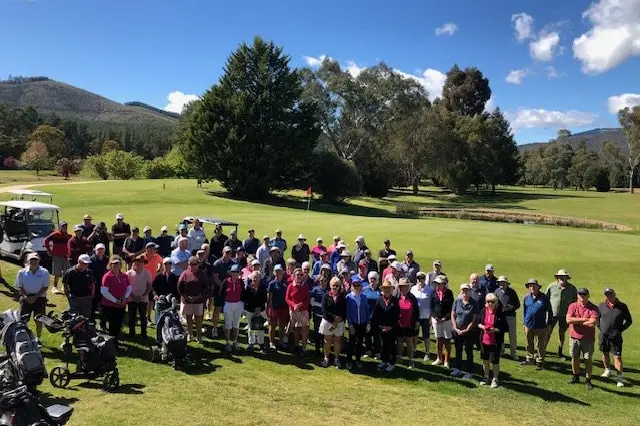 UP FOR THE CHALLENGE: Bright and Myrtleford golfers competed for their respective clubs at the Bright Country Club last Monday in picture perfect conditions.