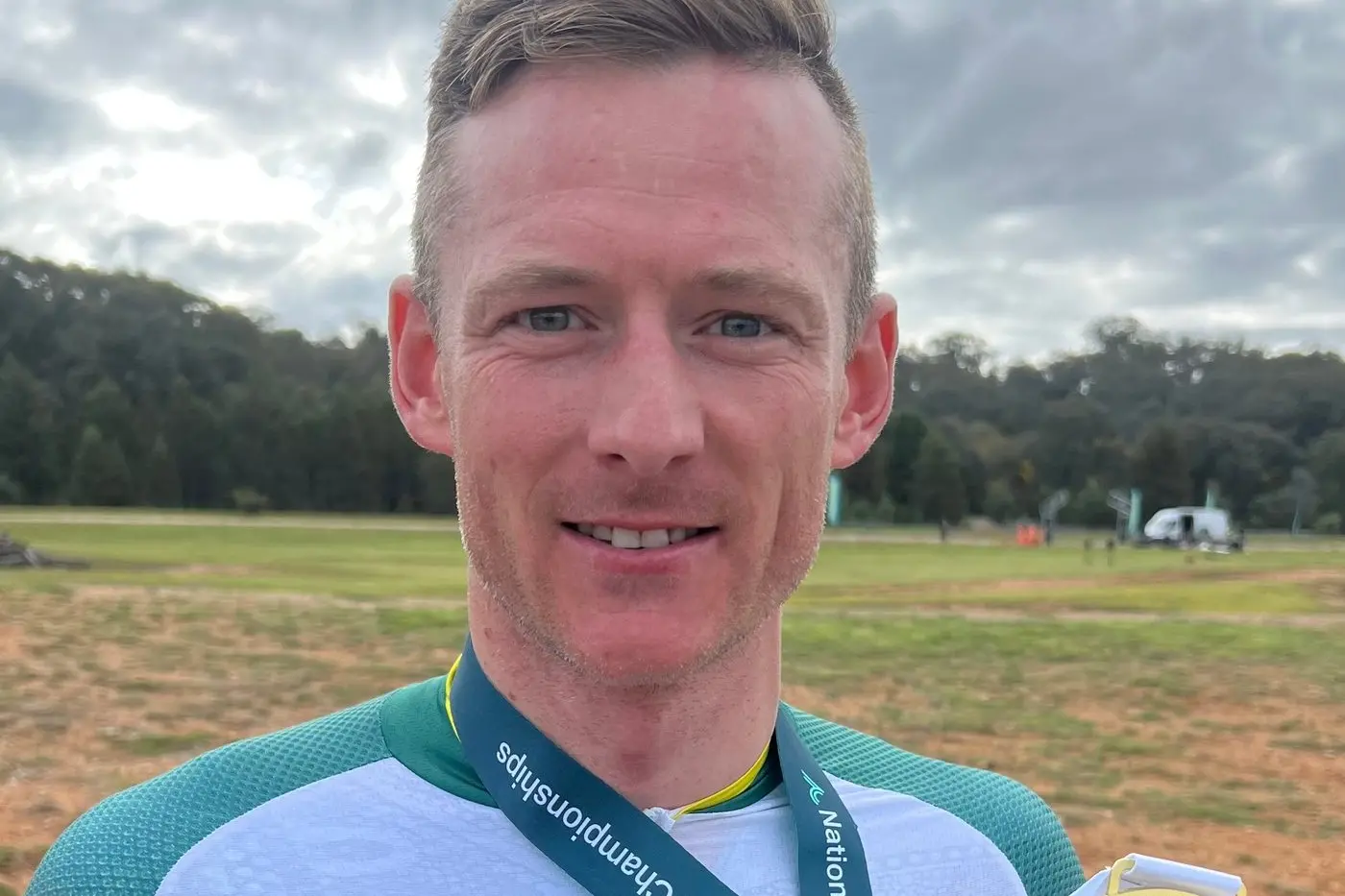 GOLDEN: Alpine Cycling Club member Garry Milburn with one of his gold medals from the 2025 Auscycling Junior and Masters Road National Championships.