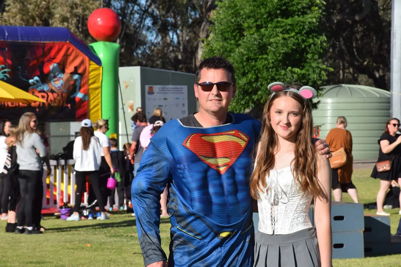 FATHER AND DAUGHTER DUO: Violet Town\\'s Steven Jeffery (Superman) and 15-year-old Elliette Jeffery (Ratatouille). PHOTO: Darren Chaitman