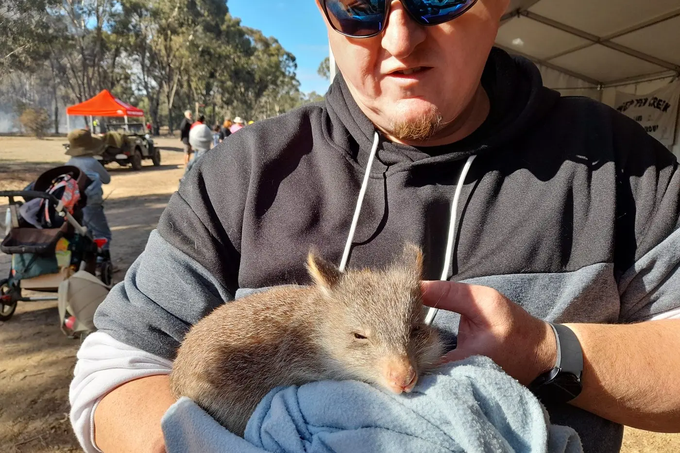 TINY TAILS: Nick Read with a Rufous Bettong at Violet Town\\'s \\'Shine a Light\\' event last weekend.