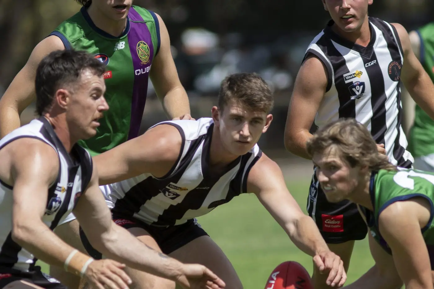 JACK IN THE PACK: Jack Frewen throws his weight around in the practice match against Old Paradians. PHOTOS: Dale Mann