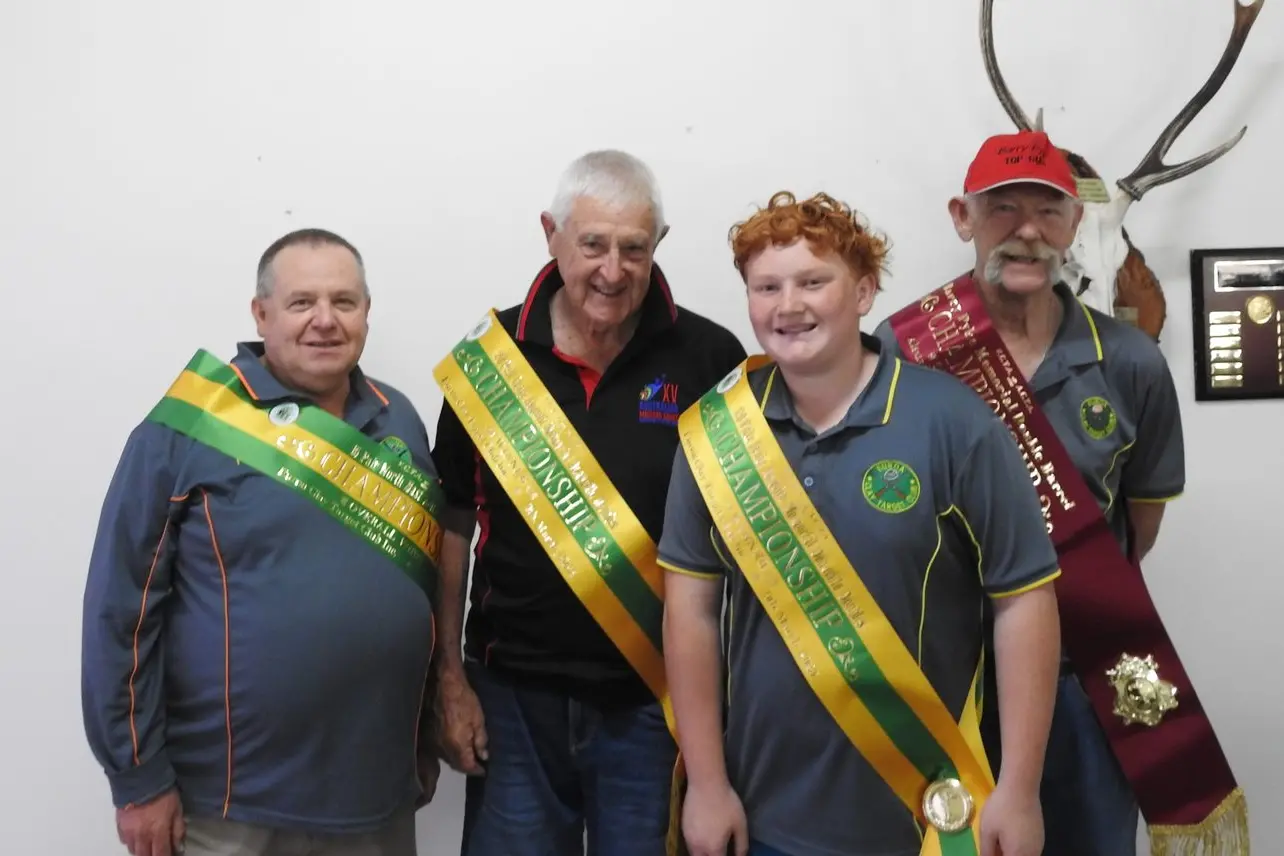 CHAMPIONSHIP WINNERS: Paul McKendrick, John King, Owen Spencer, and Tony Rohrlach clinch the Barrie Pyke Memorial Championship at Euroa Clay Target Club.