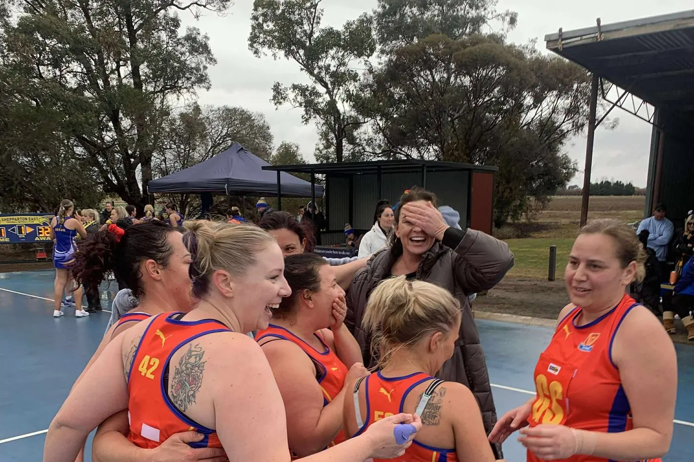 OUTSTANDING EFFORT: Violet Town C Grade celebrates a stunning upset victory, toppling previously unbeaten Shepparton East in a thrilling clash.