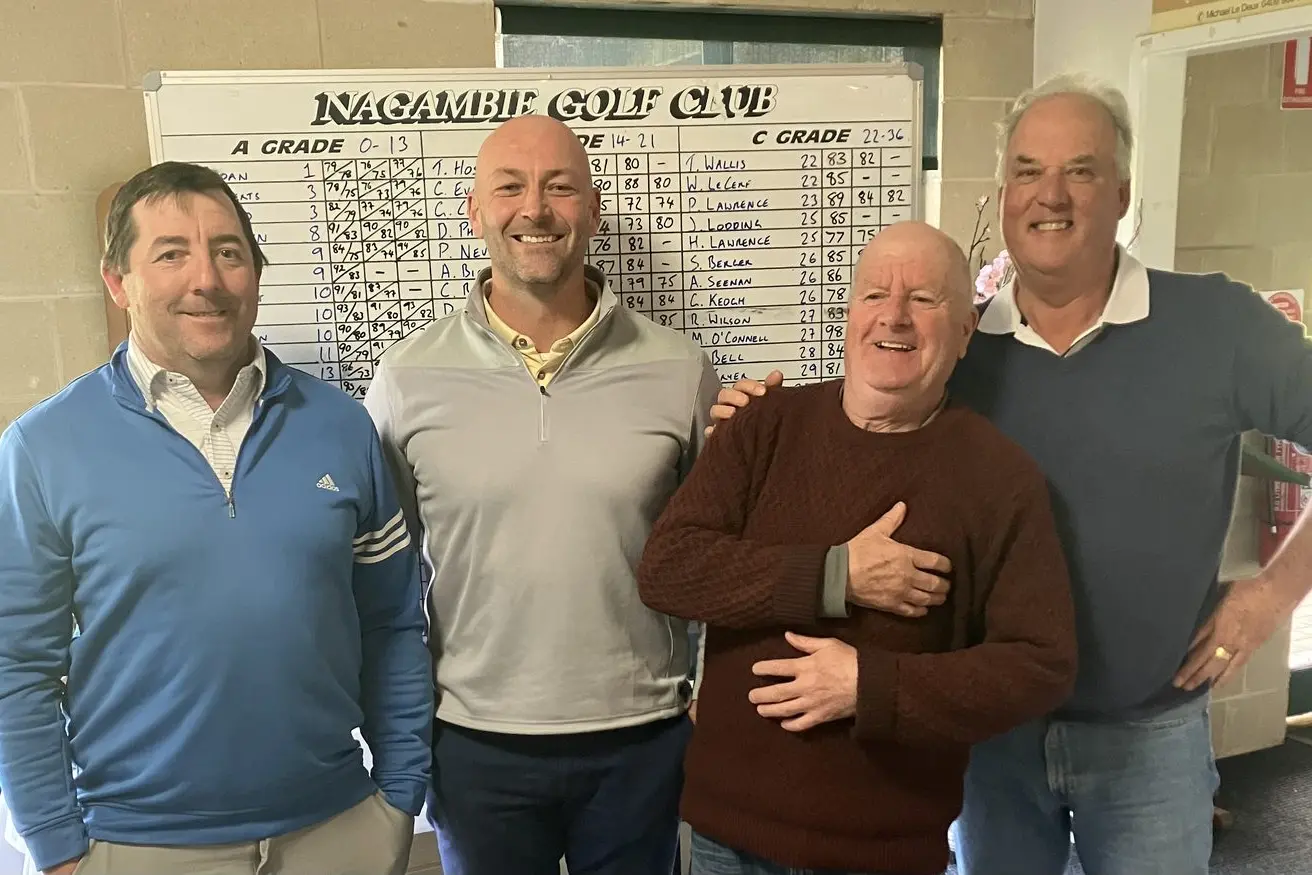 CHAMPIONS ON SHOW: Club champion Michael Sloan, A grade Michael Roberts, B grade Des Phelan, and C grade Hugh Lawrence.