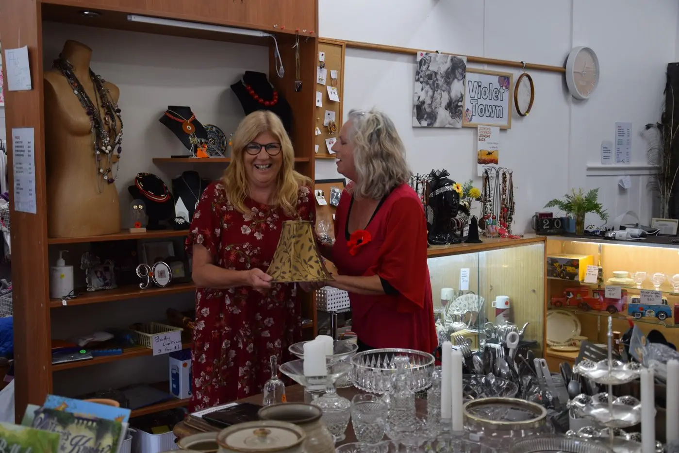 FRIDAY DREAM TEAM: Princess Robbie and Lisa Judd at the Violet Town Op Shop. PHOTO: Andy Wilson