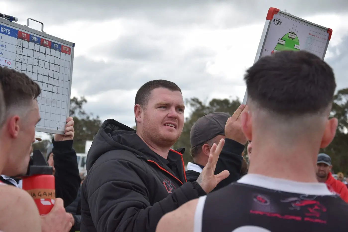 COACH\\u2019S MOTIVATION: Hayley Taylor-Lloyd gives the Nagambie boys a rev up.