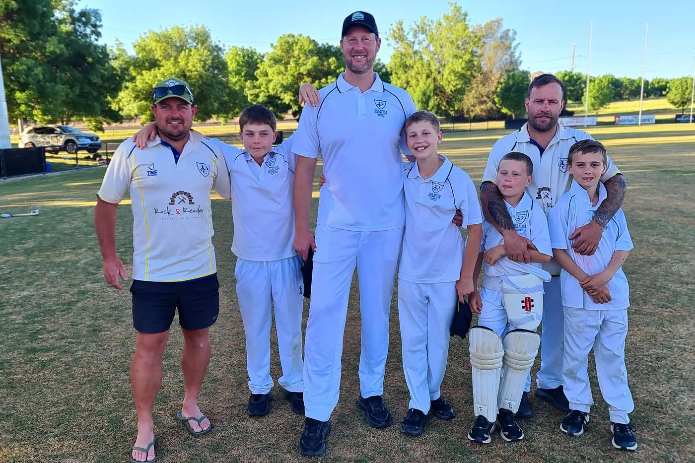 FATHERS AND SONS: Delatite\\u2019s C-grade father-son players (from left) Casey Briggs, Billy Briggs, Andrew Strong, Max Strong, Xavier Heaysman, Michael Heaysman and Noah Heaysman.
