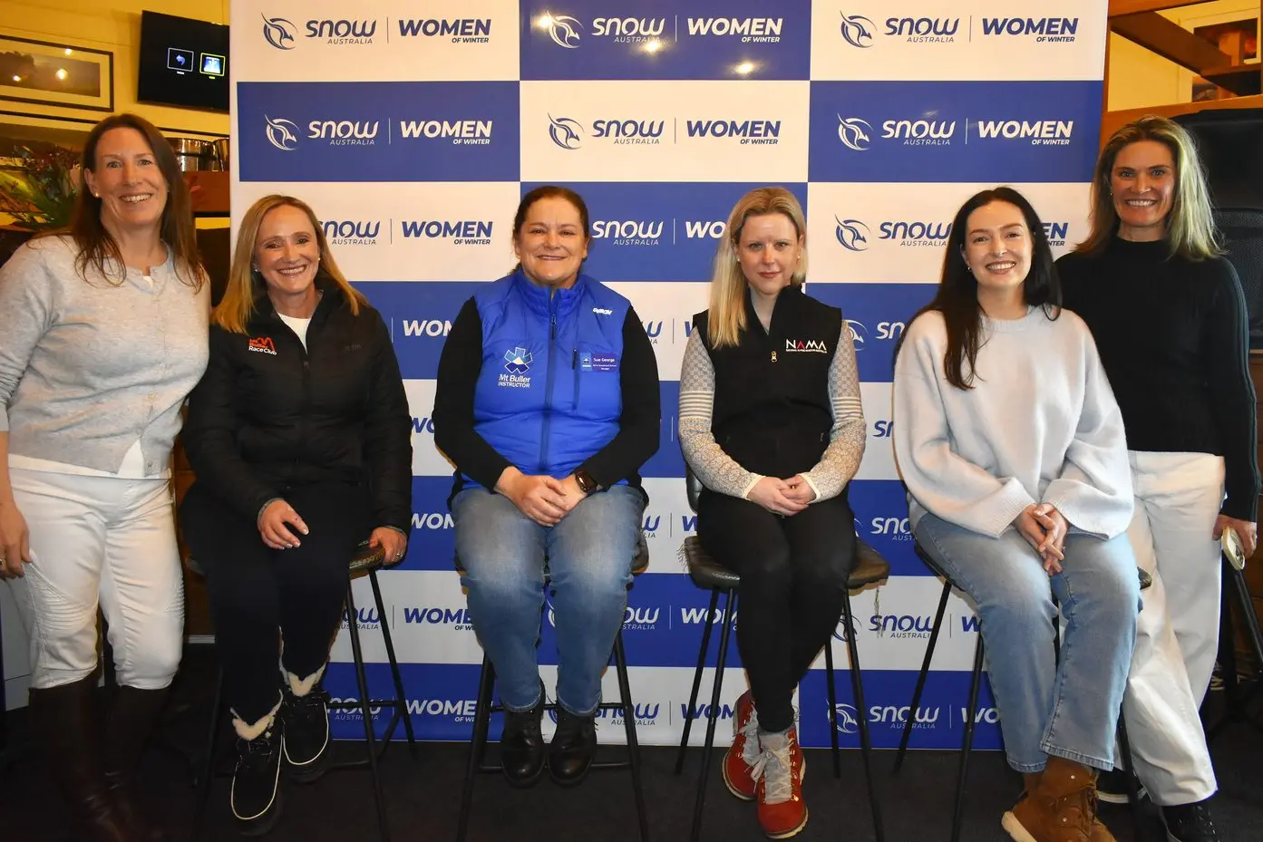 PANELLISTS: The group at the Women in Winter Mt Buller event were (from left) Rhylla Morgan (BSL PR & Communications officer), Lesa Brown (Mt Buller Race Club manager), Sue George (Mt Buller Ski School manager), Michelle Stevenson (NAMA curator), Lucy Blyton-Gray (Mt Selwyn/Charlotte Pass general manager) and Caroline Brauer (Snow Australia Women in Winter committee member). PHOTO: Pam Zierk-Mahoney\\n