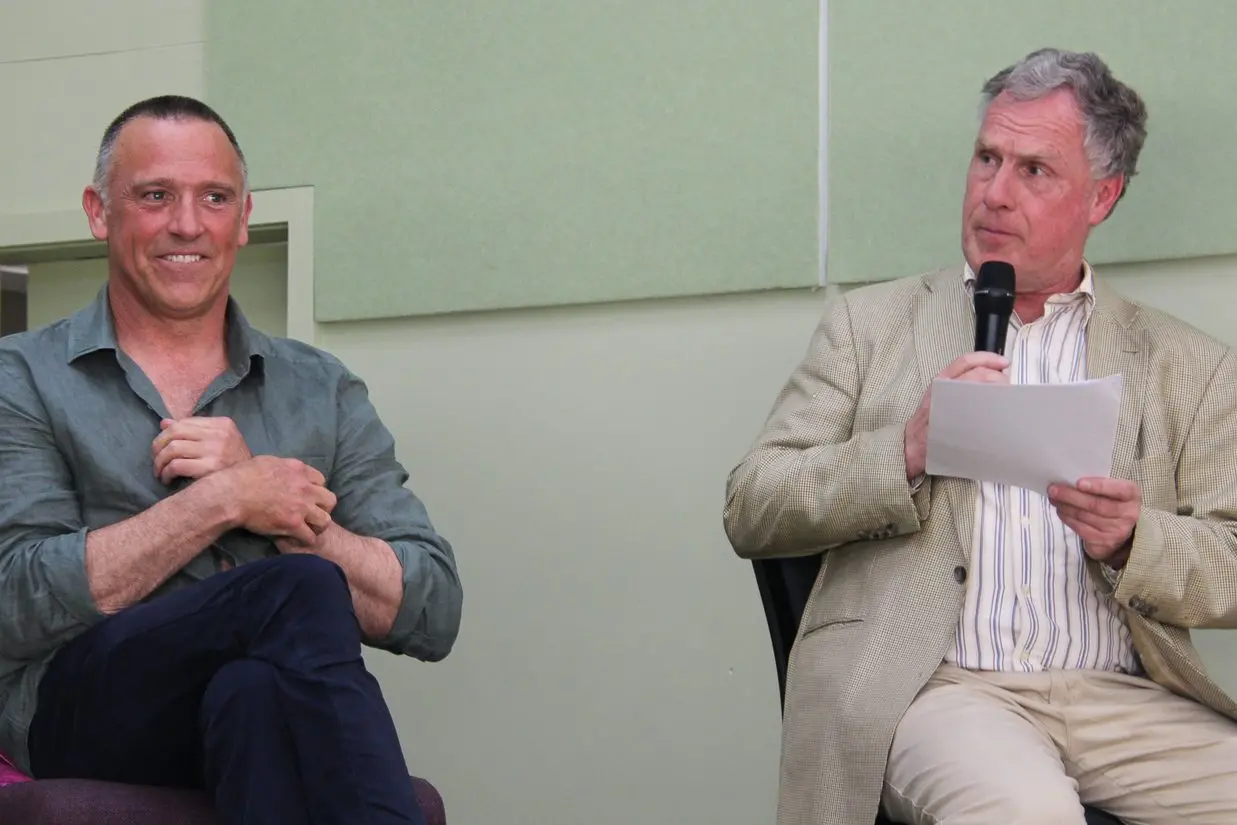 MORAL DILEMMA: Author Jock Serong (left) one of the panel members for The Hypothetical hosted by local Sandy Mackinnon. PHOTOS: Lynn Elder