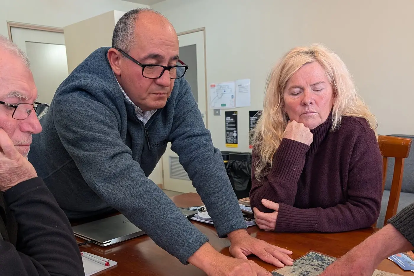 NATIONAL WILD DOG MANAGEMENT COORDINATOR: While in Mansfield, Greg Mifsud met with members of the farming community to get to grips with the livestock predation situation in Mansfield Shire. (also pictured Steve Ross of the Yarra Valley Wild Dog Action Group and Jenny Delaforce)