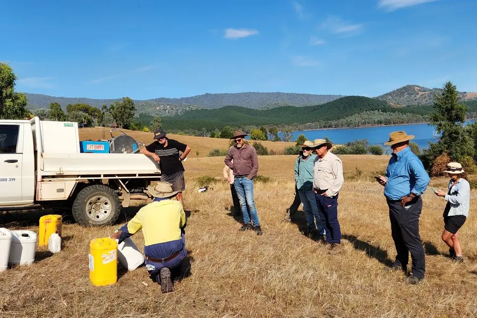 STAYING ON TOP: Guest speaker Cam Patterson gave a demonstration on best practice weed management to local landholders. 