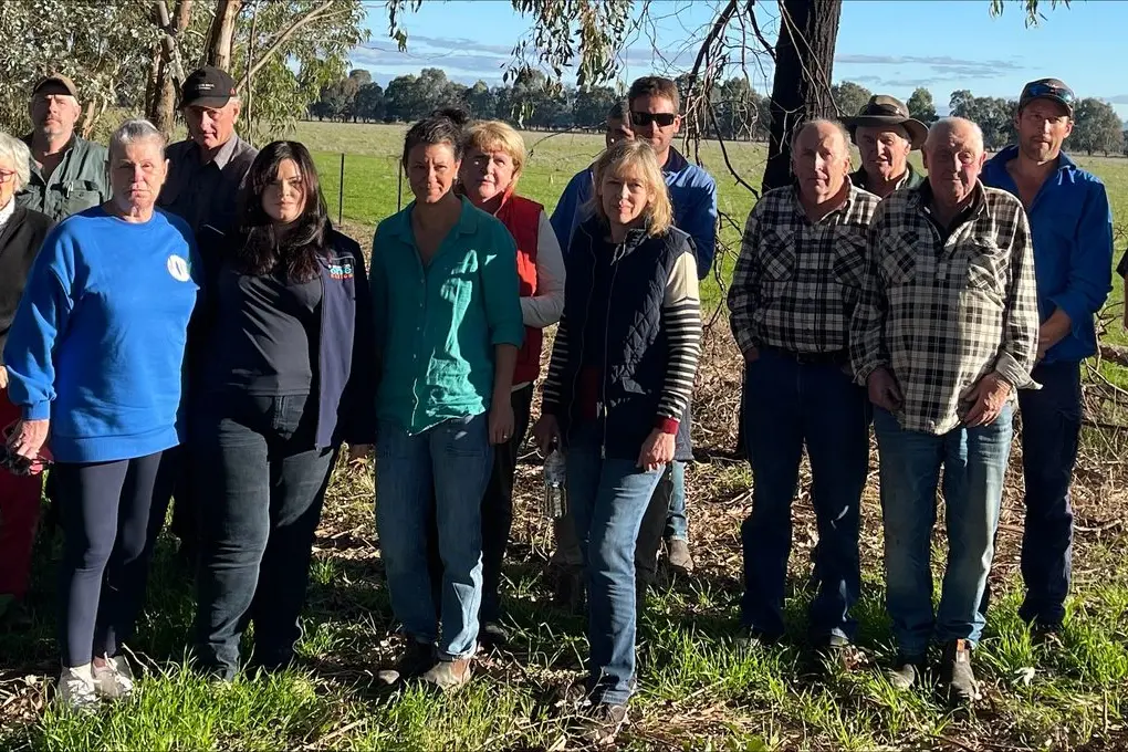 TAKING ACTION: Wangaratta-based MP Rikkie-Lee Tyrrell (front row, second from left) met with King Valley residents opposed to the Meadow Creek solar farm earlier this year. Her proposed bill hopes to halt the development.