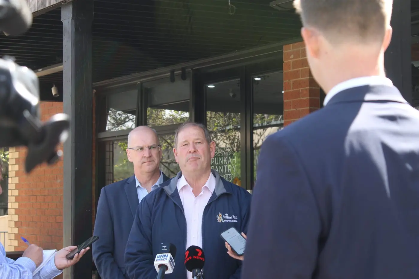 HERE TO LISTEN: Nationals MP Tim McCurdy addresses the media with Nationals Victoria leader Danny O\\'Brien in Porepunkah.