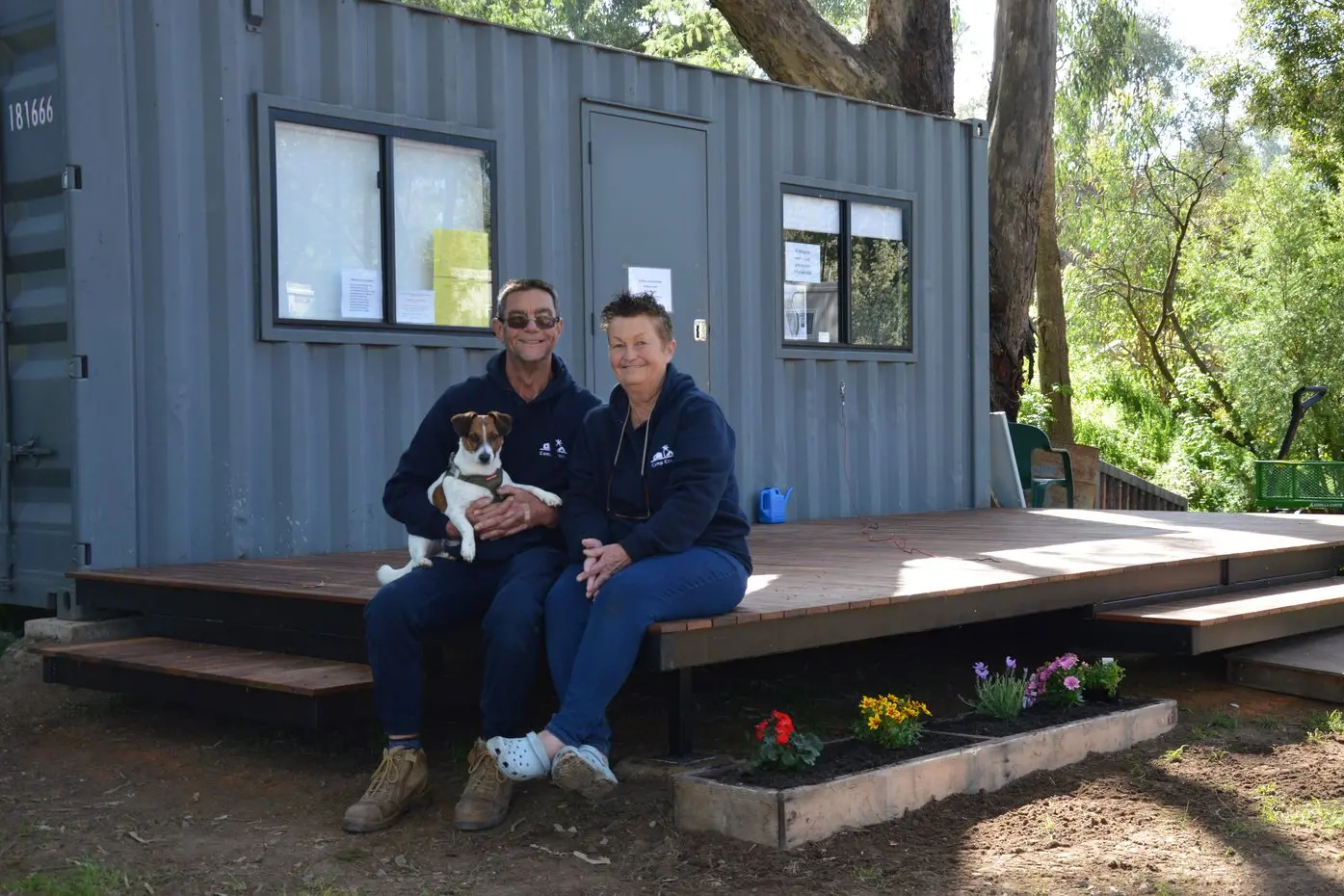 NEW FACES: Mark Vincent and Kim Tynan (with Axle the dog) are the new on-site managers of the Gentle Annie Caravan and Camping Reserve (aka King River Caravan Park) in Whitfield. The pair say they are excited to be in the King Valley and have already received great feedback about the improvements taking place at the park. PHOTO: Anita McPherson
