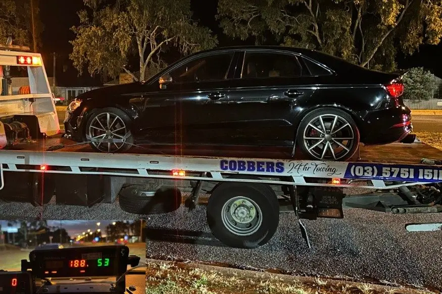 COURT DATE AWAITS: This black sedan was allegedly travelling at 188km/h when driving by police on Thursday night along Tone Road.