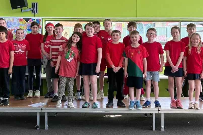 SHOW OF SUPPORT: Students from years 3 to 6 at Wangaratta Primary School wore red to recognise and promote awareness for Duchenne Muscular Dystrophy Day.
