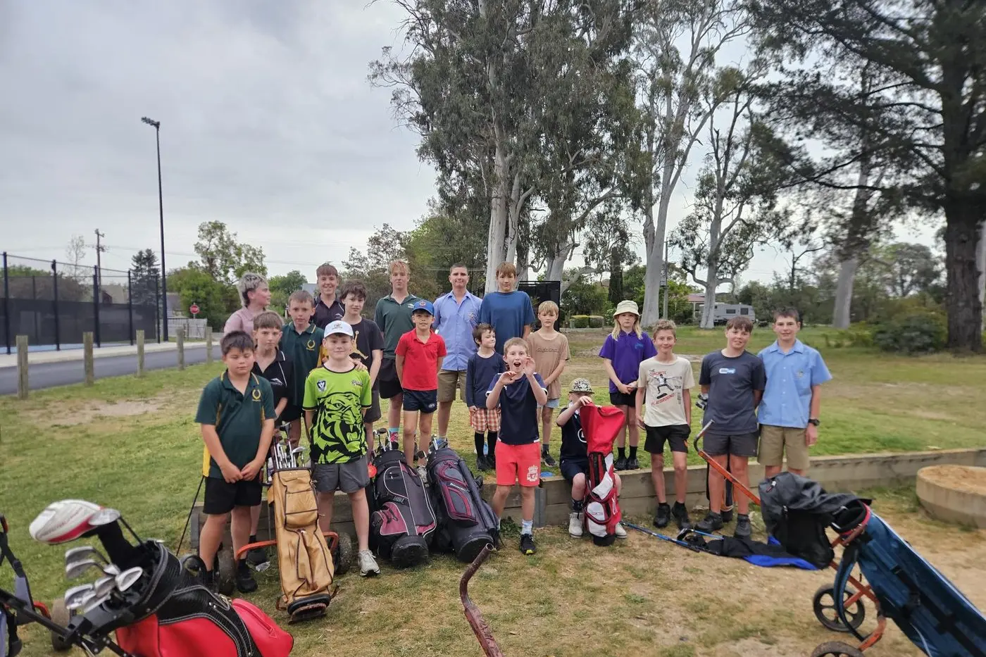 LEARNING THE GAME: Despite testing conditions, 20 junior golfers turned out at Beechworth Golf Club for a clinic last Monday afternoon.
