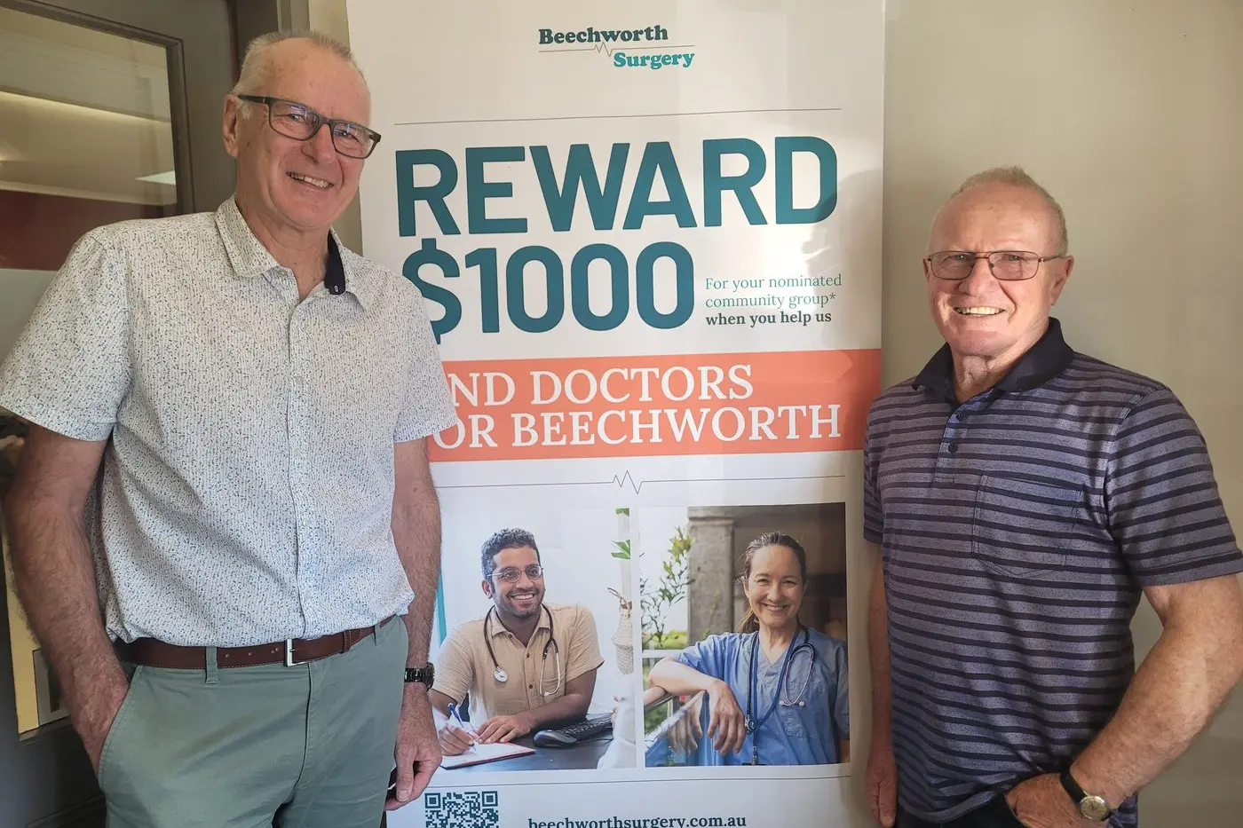 OPTIMISTIC: Beechworth Surgery co-owners John McColl (left) and David Dart are campaigning for more doctors. PHOTOS: Coral Coral Cooksley