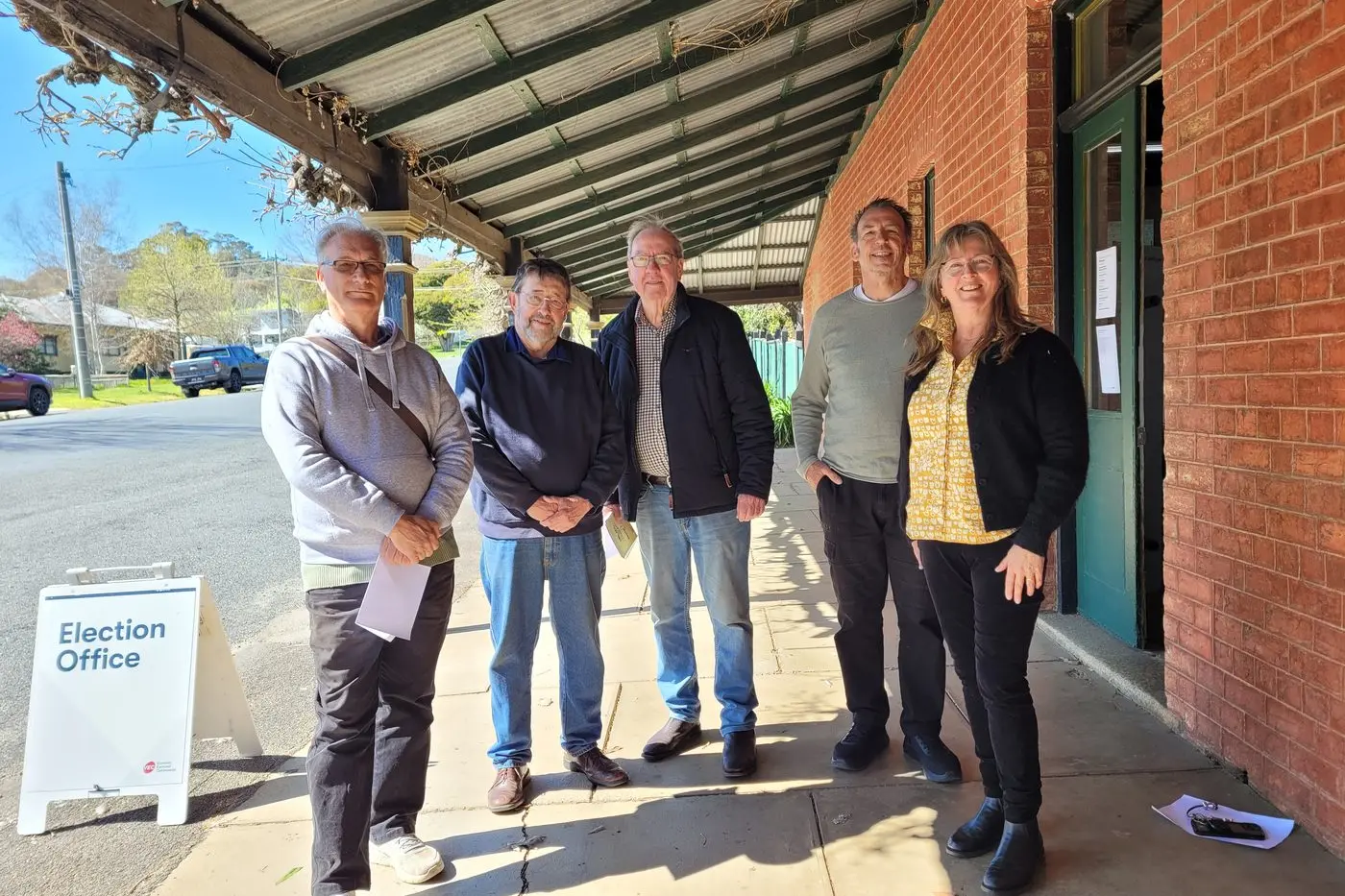 GOING FOR COUNCIL: Graham Parton (left), John Harvey, Bernard Gaffney, Scott Landells and Diane Shepheard were at the Victorian Electoral Commission Beechworth headquarters on Wednesday for the ballot draw. PHOTOS: Coral Cooksley