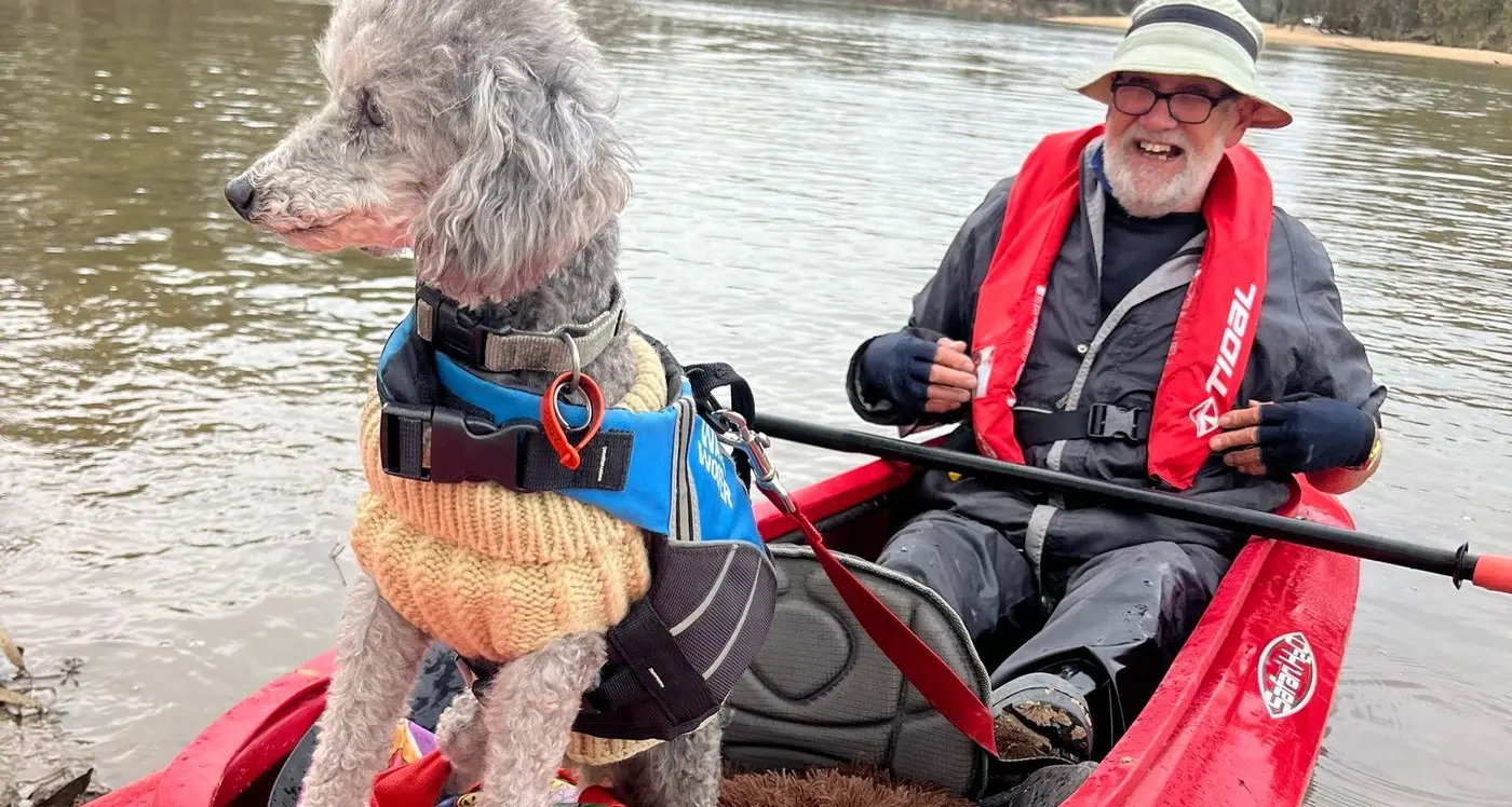 Cruising in the kayak: Peter and Maggie almost to Barham