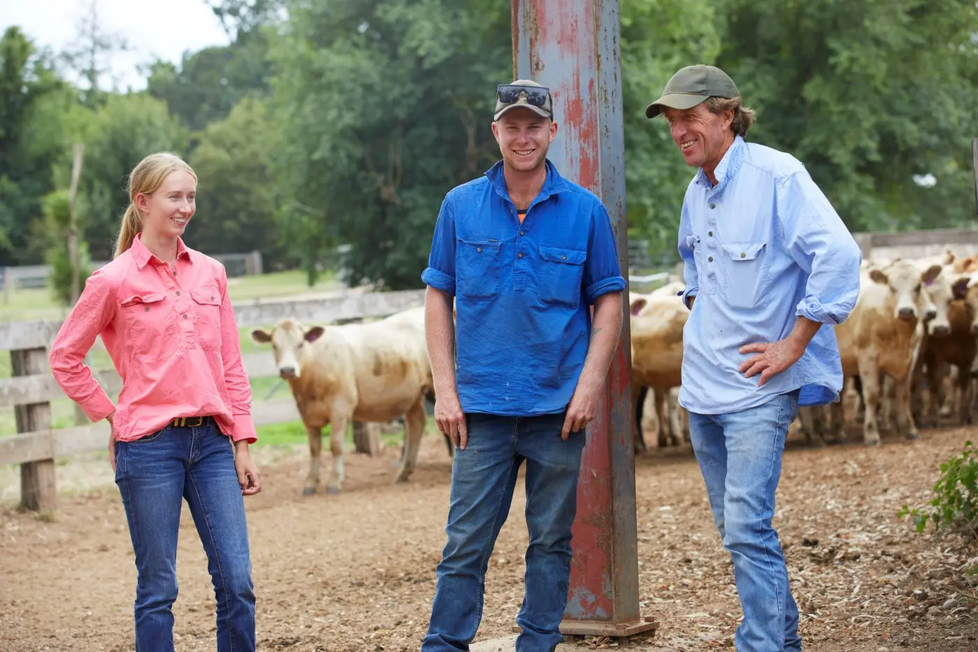 SUSTAINABLE: Millie Ritchie, Toby Humphrey and Mark Ritchie at Delatite Station in Mansfield will be supplying Coles Carbon Neutral Beef. Id:23673