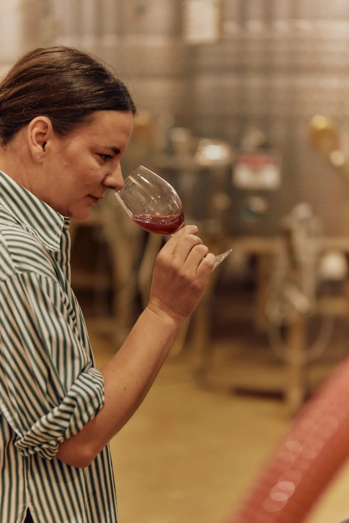 TESTING: Giant Steps\\u2019 winemaker Melanie Chester checks the nose on the wine.