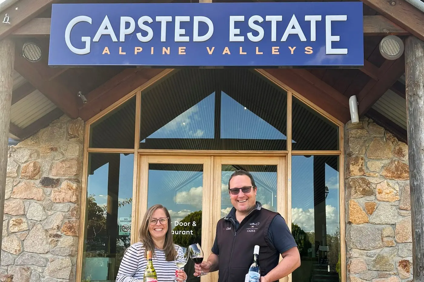 CELEBRATING THE NEWS: Gapsted Wines export manager Louise Vogt and chief executive officer and winemaker Andrew Santarossa. PHOTO: Supplied
