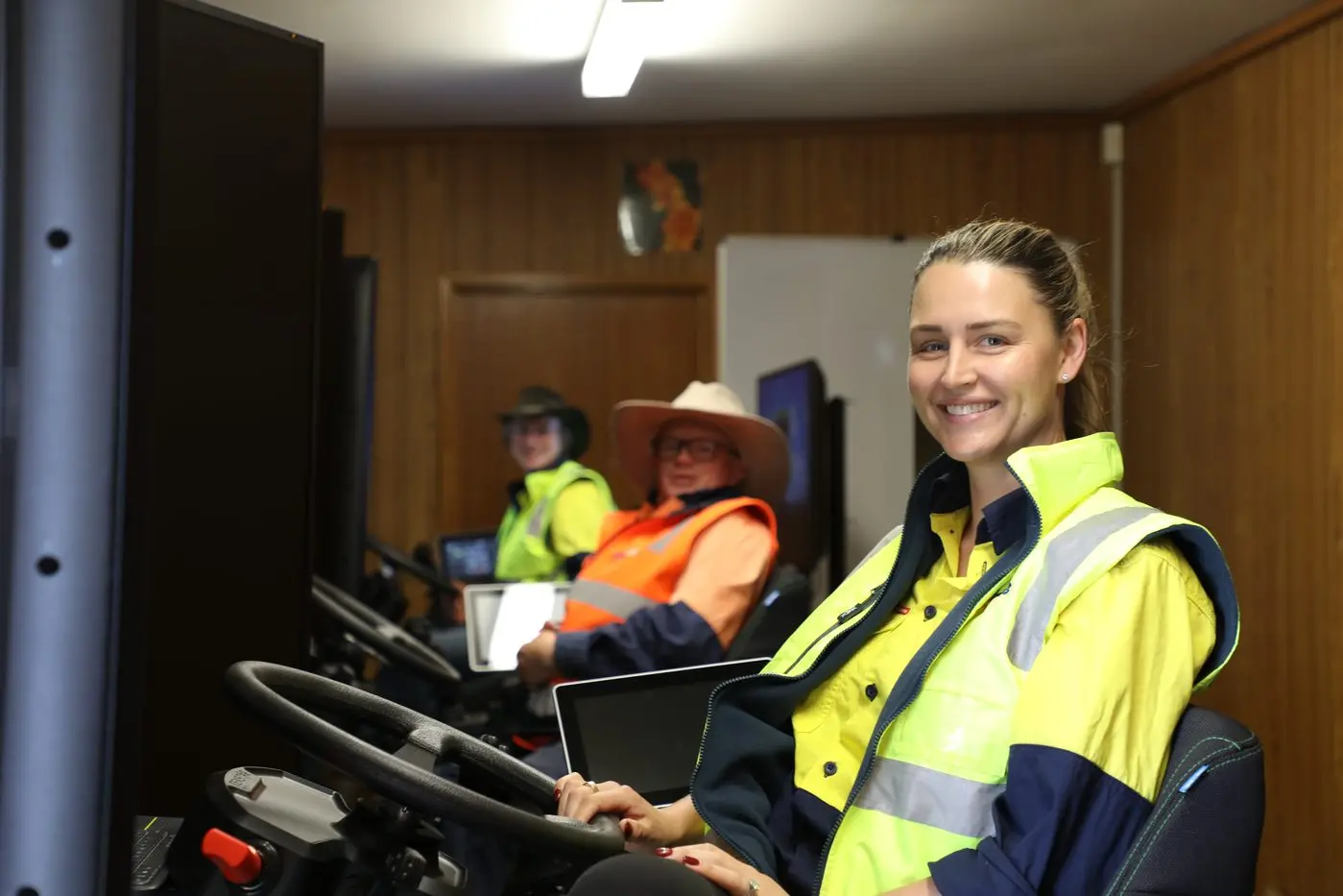 HANDS ON LEARNING: (From back) Sam Ward, trainer and assessor Marshal Jacobs with GOTAFE student Jess Hunter.
