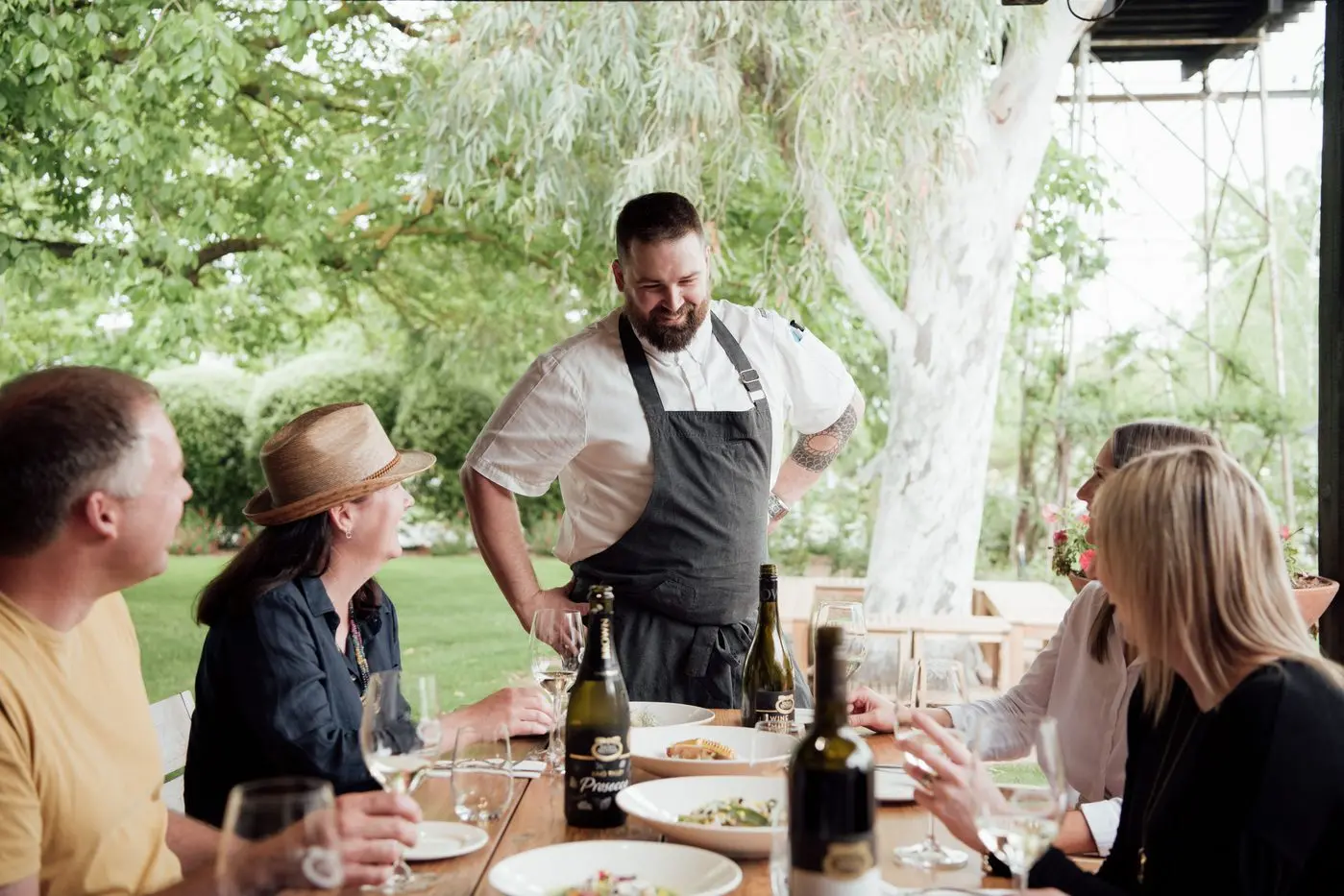 HATS OFF: Brown Brothers Restaurant executive chef Bodee Price (centre) and his team have been recognised with a second straight gold hat at The Age 2024 Good Food Guide Awards.