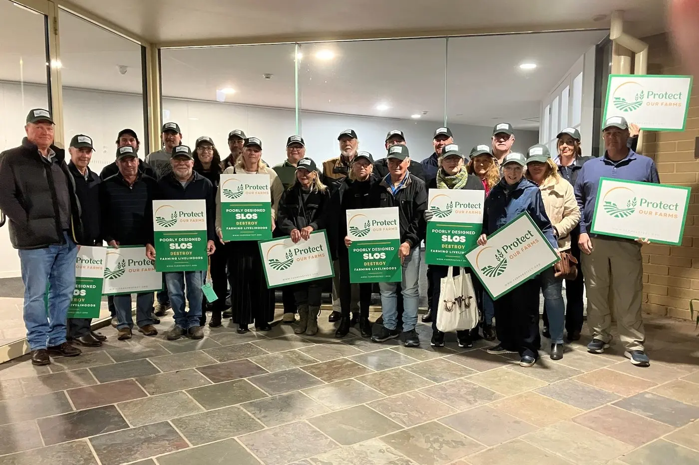 FARMING RIGHTS: Protect Our Farms group members outside the Mitchell Shire Council chambers prior to the meeting to endorse the Landscape Assessment Study. PHOTO: Supplied