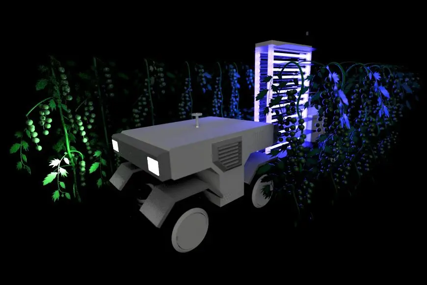 LIGHT AT NIGHT: Concept rendering of the autonomous solution for UVC treatment in Vineyards.