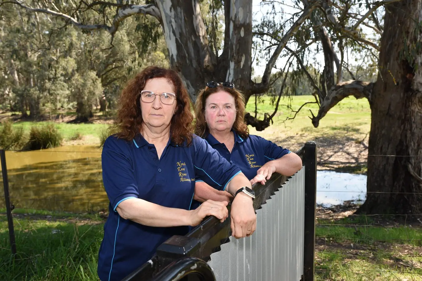 STILL WAITING: Heather Greaves and Suzy Mills are among the North East Rivers Alliance members and landholders who are still waiting to see action taken to fix problems in the Ovens River at Markwood causing erosion and increased flooding. PHOTO: Kurt Hickling