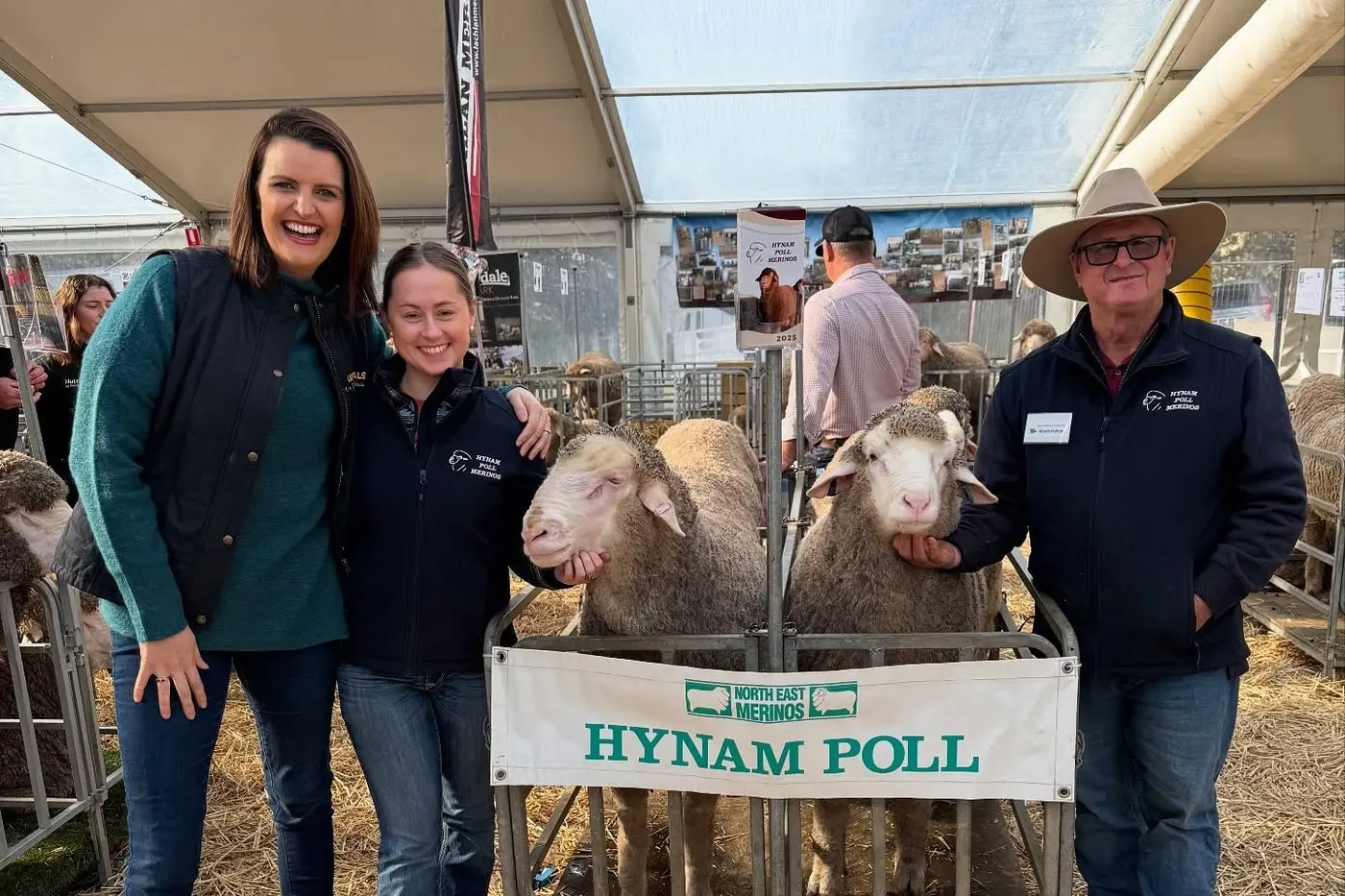 MOVERS AND SHAKERS: Member for Euroa Annabelle Cleeland with Victoria and Kevin Hynam of Hynam Poll Merinos. 