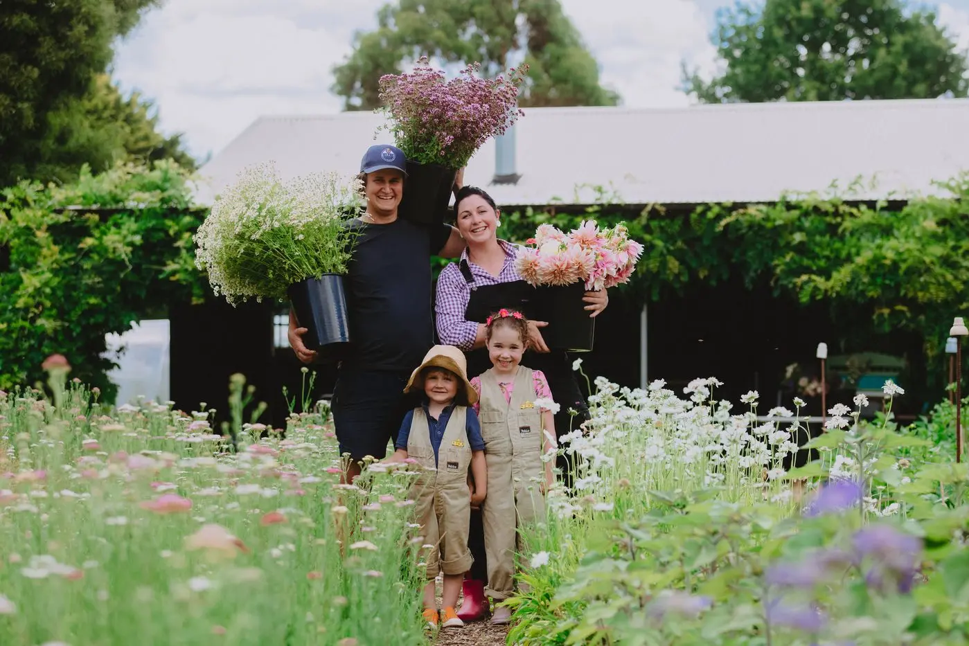 LIFESTYLE CHOICE: The Paquin-Bowdens on their eight acre flower farm Fleurs de Lyonville in Central Victoria.