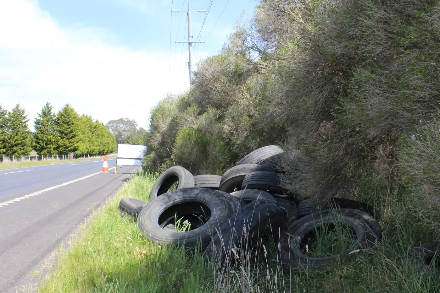 EPPING KILMORE ROAD: The pile of illegally dumped tyres has been on the side of the road since April.