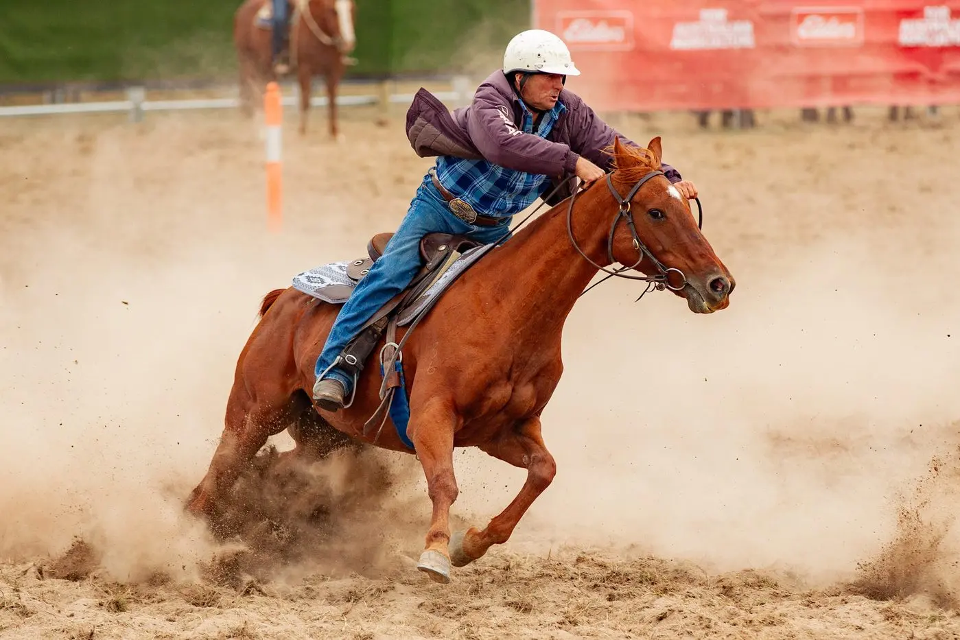 INAUGURAL EVENT: The Merton Campdraft Club ran its first campdraft at the Merton Recreation Reserve over the weekend of April 15 and 16 with the rain failing to dampen the spirits of competitors and organisers. According to the club\\'s secretary, Lisa Smith, they managed to get six out of the seven event program completed before the wet weather set in. Raising up a dust storm is Kevin Cooper riding Gina , who took home an equal fifth placing in the Open.  Id:40324