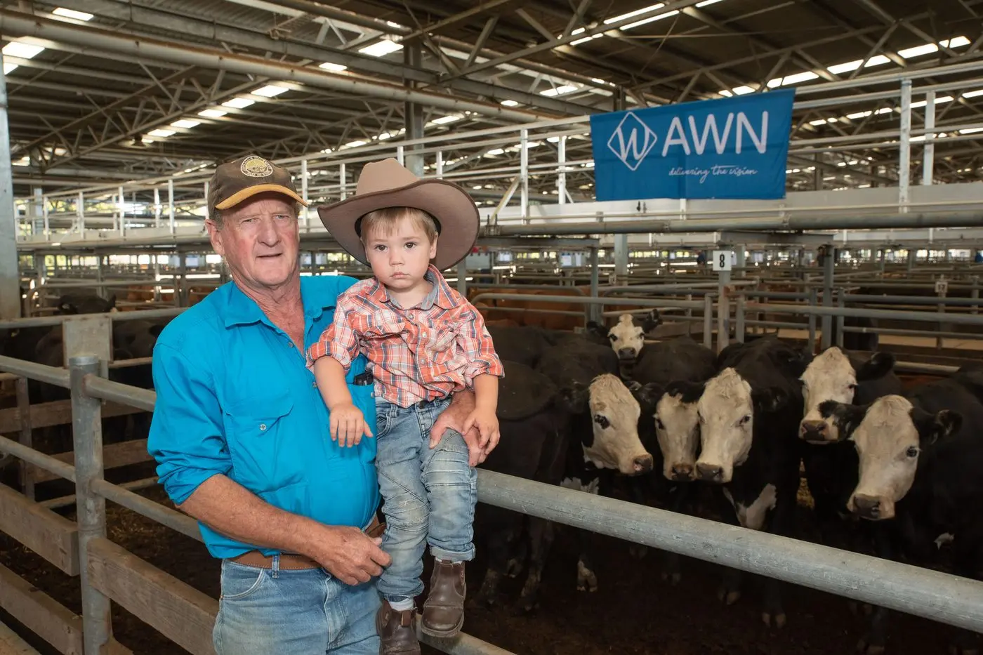 ON THE MARKET: Everton producer Ray Piles and grandson Tate Fleming had a total of 20 head (10 heifers and 10 calves) up for sale at March\\'s Wangaratta Store Cattle Sale. PHOTOS: Kurt Hickling Id:38315